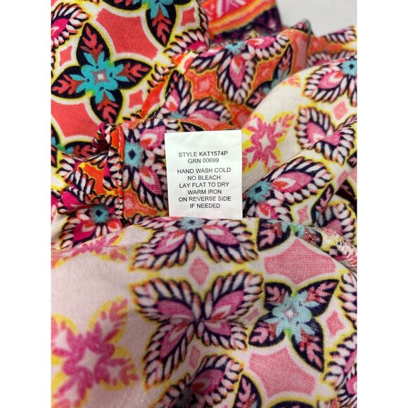 Figueroa & Flower Womens Boho Floral Top PL 100% Rayon Multicolor Tie Front - Picture 7 of 8